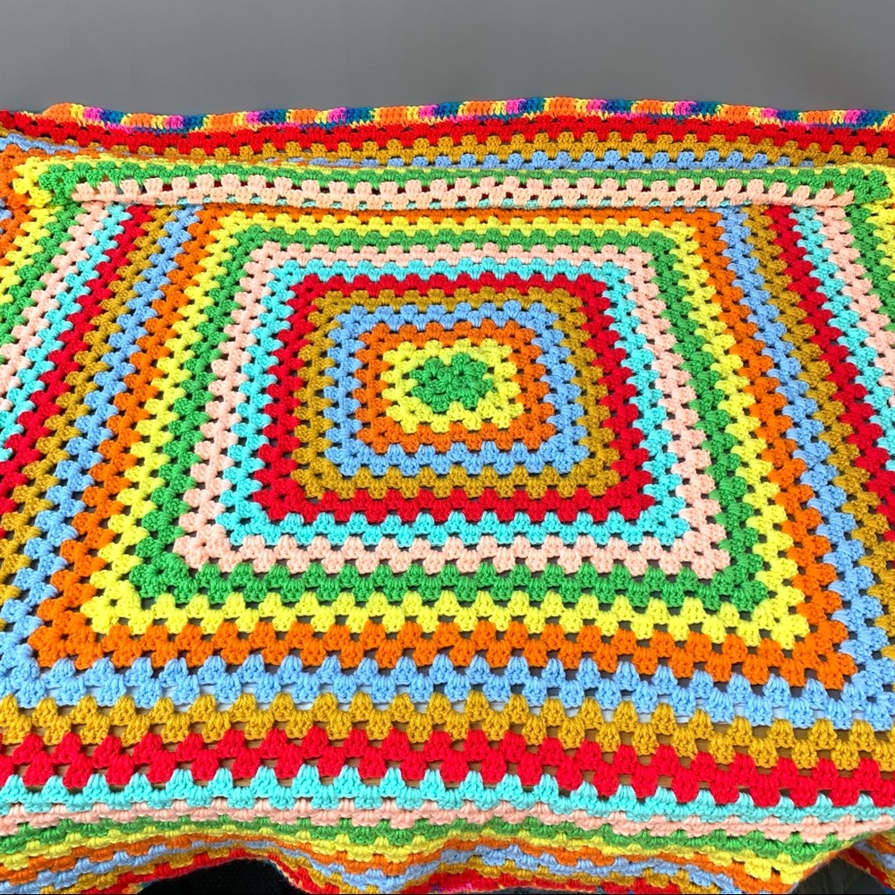 Crocheted Colorful Crocheted Afghan Multicolor box design with open work